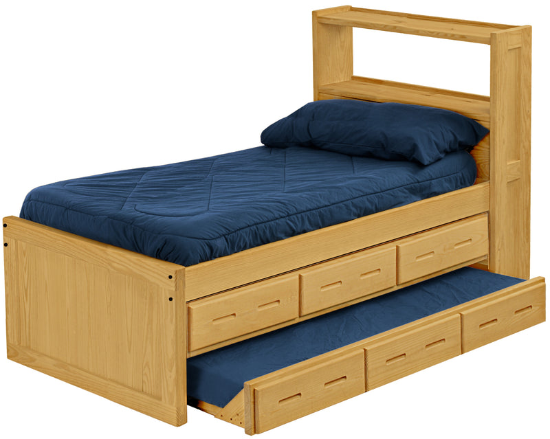 Captain's Bookcase Bed with Drawers and Trundle Bed, Twin, By Crate Designs. 4355