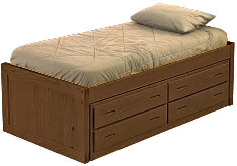 Captain's Bed, 4 Drawer Unit, Queen, 26" Headboard and Footboard, By Crate Designs. 4510.