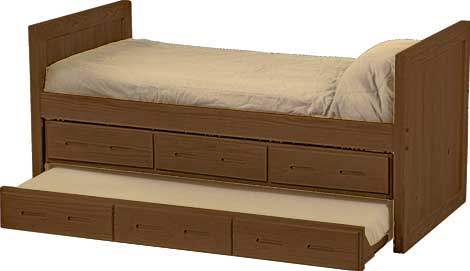 Captain's Day Bed with Drawers and Trundle, Twin, 39" Headboard and Footboard, By Crate Designs. 4012