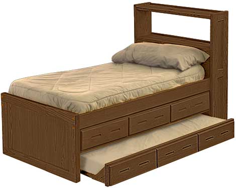 Captain's Bookcase Bed with Drawers and Trundle Bed, Twin, By Crate Designs. 4355