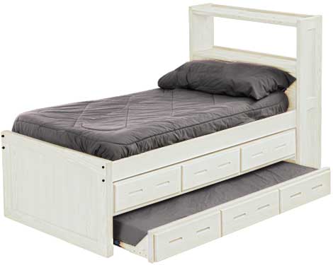 Captain's Bookcase Bed with Drawers and Trundle Bed, Twin, By Crate Designs. 4355