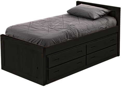 Captain's Bed with 4 Drawer Unit, Twin, 39" Headboard and 26" Footboard, By Crate Design. 4011