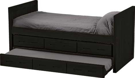 Captain's Day Bed with Drawers and Trundle, Twin, 39" Headboard and Footboard, By Crate Designs. 4012