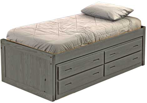 Captain's Bed, 4 Drawer Unit, Queen, 26" Headboard and Footboard, By Crate Designs. 4510.