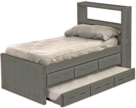 Captain's Bookcase Bed with Drawers and Trundle Bed, Twin, By Crate Designs. 4355